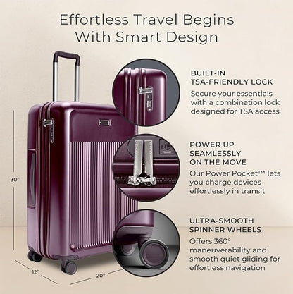 Briggs & Riley 30" Large Expandable Spinner - Checked Luggage for Travel, Suitcases with Wheels, Hardside Rolling Bag for Men & Women, Self-Repairing Zipper - Sympatico Collection, Plum