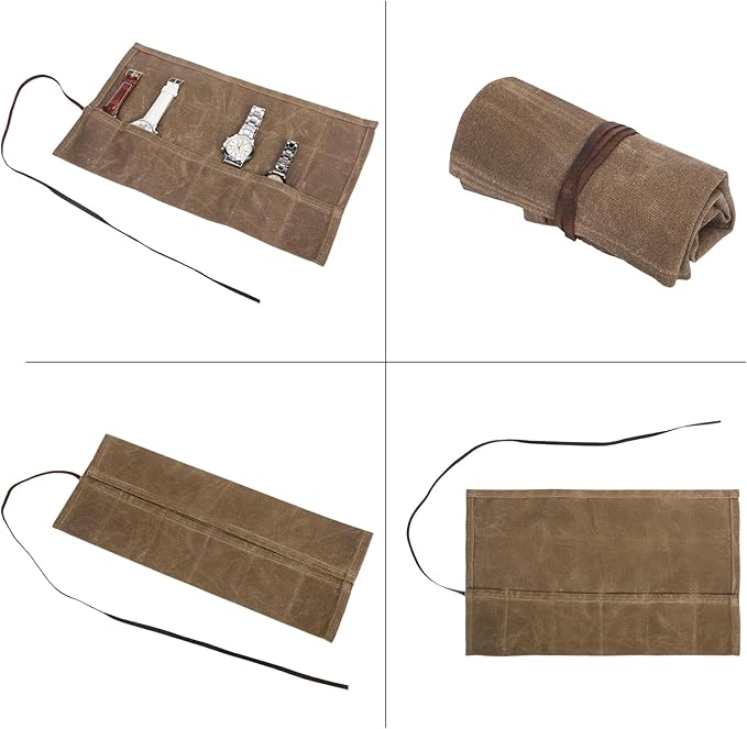 Travel Watch Roll Organizer with 6 Slots Handmade Watch Travel Case Roll-up Watch Organizer Storage Box Jewelry Roll Watch Travel Pouch Waxed Canvas Easy Carry On Watchlover Storage Gift for Men