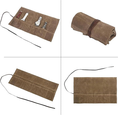 Travel Watch Roll Organizer with 6 Slots Handmade Watch Travel Case Roll-up Watch Organizer Storage Box Jewelry Roll Watch Travel Pouch Waxed Canvas Easy Carry On Watchlover Storage Gift for Men