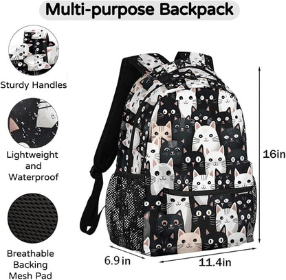 Black White Cat Backpack for Women Men Kids 16 Inch Laptop Backpack Lightweight Travel Backpack Purse Casual Daypack School Backpacks for Girls Boys