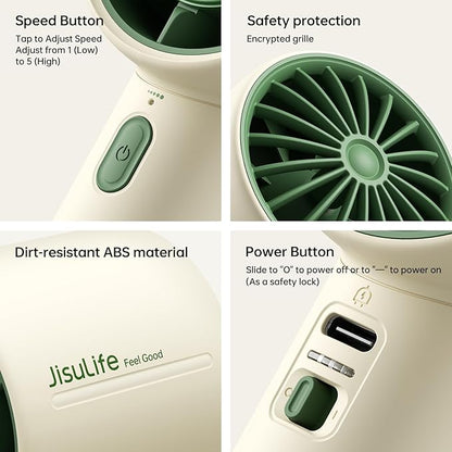 JISULIFE Portable Fan Christmas Gifts, 4000mAh Mini Handheld Fan with Neck Strap, Stickers, Christmas Stockings, Ideal for Travel, Camping. Gifts for Women, Men, Kids (Beige)
