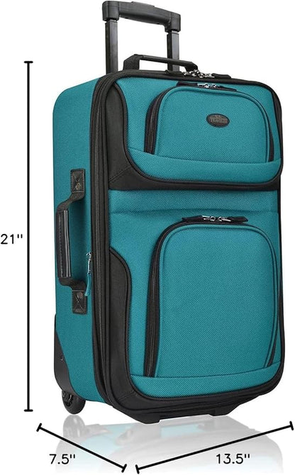 U.S. Traveler Rio Lightweight Softside Rolling Carry-on Suitcase, 2-Wheel Single, Teal