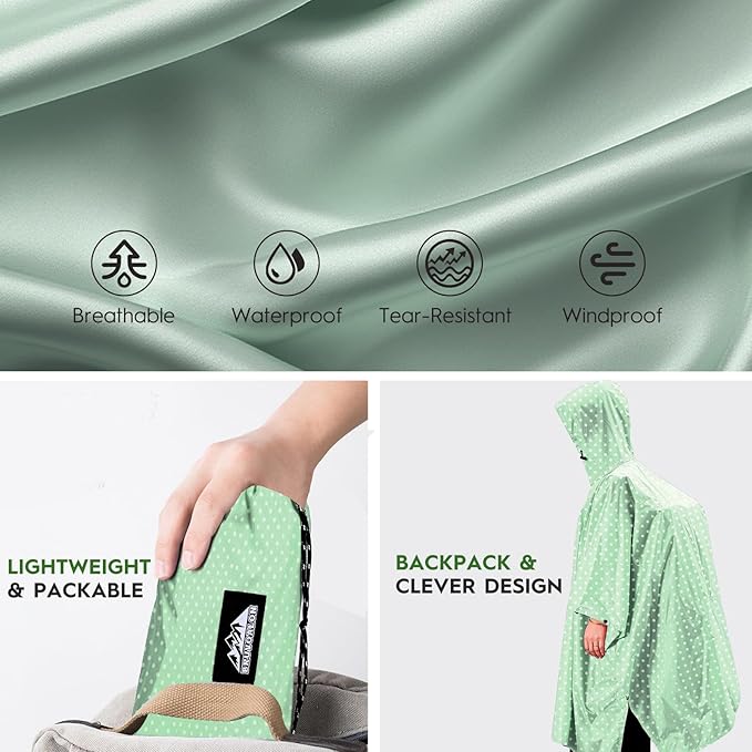 Bruvoalon 3-in-1 Rain Poncho with 1/4 Zip & Chest Pocket, Waterproof, Sunshade, Ground Mat for Adults & Youth Emergency