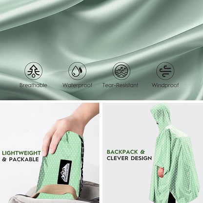 Bruvoalon 3-in-1 Rain Poncho with 1/4 Zip & Chest Pocket, Waterproof, Sunshade, Ground Mat for Adults & Youth Emergency