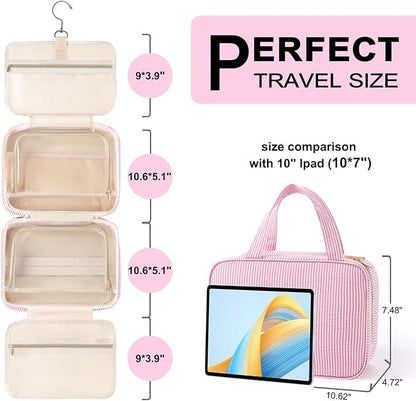 TOPEAST Travel Toiletry Bag Makeup Bag - Hanging Toiletry Bag for Women, Portable Toiletries Travel Bag and Cosmetic Bag, Airplane Travel Essentials Travel Toiletry Bag - Letter J, Pink