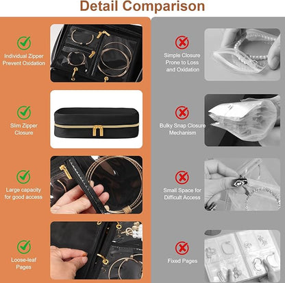 Travel Jewelry Case Organizer for Women, Jewelry Storage Book with Small Pouch, Travel Jewelry Bag Case for Traveling Necklace, Earrings, Rings, Bracelet Organizer (Black)