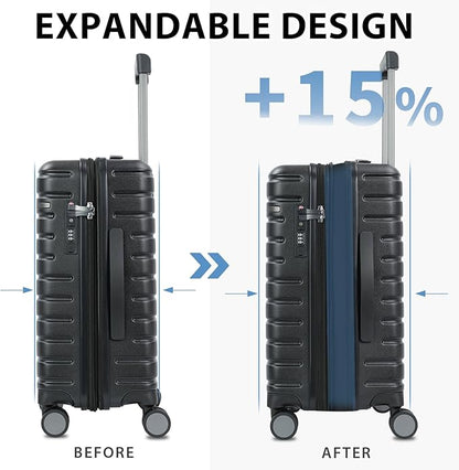 EMPSIGN Carry On Luggage with Spinner Wheels, Hard Shell Carry-On Expandable Suitcase 21x14x9 Airline Approved & Built-in TSA Lock, Durable Travel Rolling Suitcase, Carry-On 20-Inch, Black
