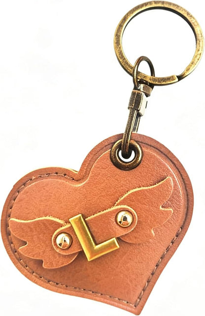 Initial Letter Leather Alphabet Keychain Holder Case Compatible with AirTag,Cute Protective Air Tag Cover with Bronze Keyring,Anti-Scratch Finder GPS Tracker Case for Pets Keys Wallet Luggage(L)