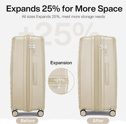 LARVENDER Carry On Luggage 22x14x9 Airline Approved, Expandable PP 20 inch Carry On Suitcases with Wheels, Lightweight Luggage Sets 3 Pieces for Women(CHAMPAGNE/20/BP/TB)