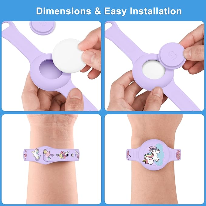 2 Pack Airtag Bracelets for Kids, Soft Silicone Waterproof Hidden Air tag Wristband - Adjustable GPS Tracker Holder Compatible with Apple Airtag Watch Band for Child, Boys, Girls (Pink+Lavender)
