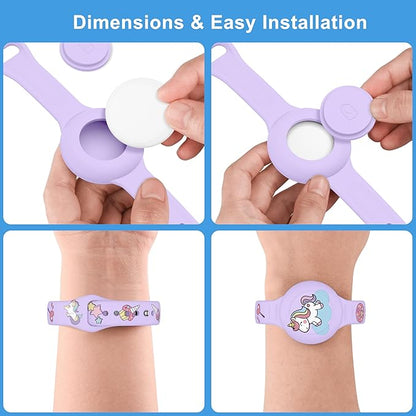 2 Pack Airtag Bracelets for Kids, Soft Silicone Waterproof Hidden Air tag Wristband - Adjustable GPS Tracker Holder Compatible with Apple Airtag Watch Band for Child, Boys, Girls (Pink+Lavender)