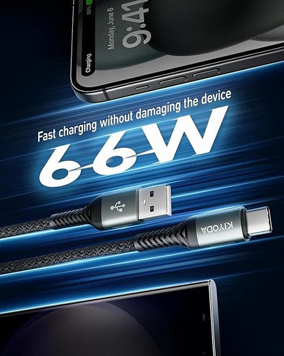 USB C Cable 3FT, 2Pack Coiled Braided USB A to Type C Charger Cable for Car 66W Fast Charging Cord Compatible with iPhone 17 16 15, iPad, Samsung Galaxy, Google Pixel, Moto, TCL, LG Phones and More