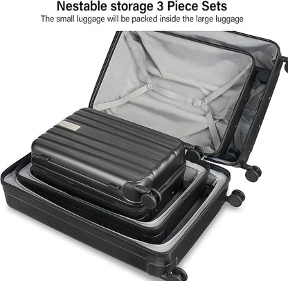 Hanke Hardshell Luggage Sets 3 Piece Extra Large Suitcases with Lock,28 Inch Luggage with Spinner Wheels, PC Travel Suitcase for Women Men 20 24 29Inch,Jet Black