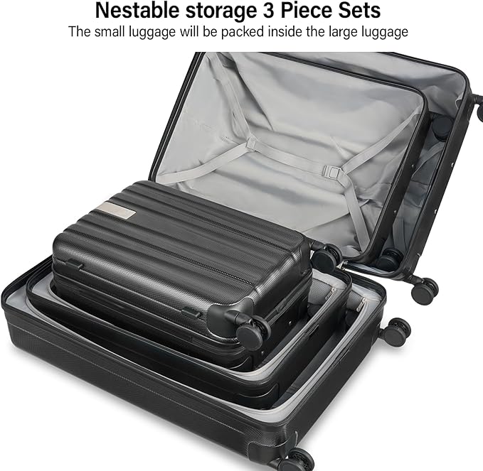 Hanke Expandable Hardshell Luggage Sets 3 Piece Extra Large Suitcases with Lock,28 Inch Luggage with Spinner Wheels, PC Travel Suitcase for Women Men 20 24 29Inch,Jet Black