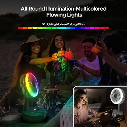 Creiv Pedestal Standing Fan, Rechargeable Oscillating with Remote/Timer, Portable RGB Lighting Fan, Floor Fan for Bedroom Party Camping (40000mAh)