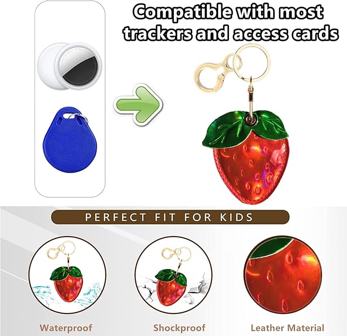 Shiny Leather Charm Keychain Holder Case Compatible with AirTag,Cute Protective Cover with Keyring,Anti-Scratch Finder GPS Tracker Case for Wallet Keys,Bag,Pets(Strawberry)
