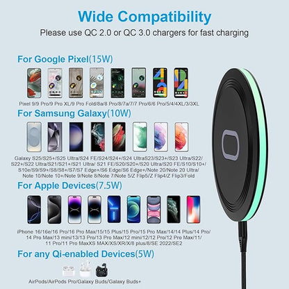 for Samsung Fast Wireless Charger Pad, 2 Pack 15W Wireless Charging Pad Fast Charging Station for Samsung Galaxy S25 Edge S24 FE S23+ S22 S21 Note 20, iPhone 16 15 14 13 Pro Max, Pixel 10 Pro 10 9 9a