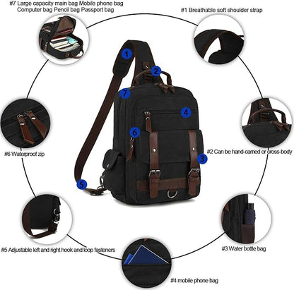 Vintage Messenger Bag, Canvas Backpack for Travel, Men's Shoulder Bag, Dual-use Bag for Hand Carry and Crossbody Carry
