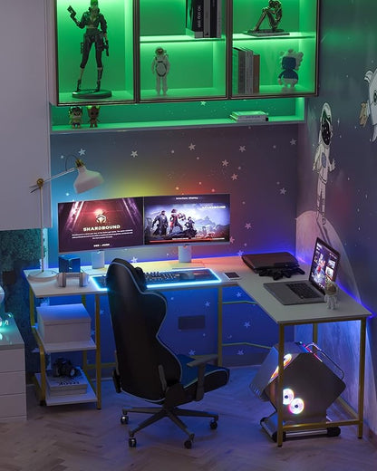 Teraves Reversible L Shaped Desk with Large Surface, 69 Inch Sturdy Corner Desk with Storage Shelves, Premium Office Computer Desk Workstation for Home Office Gaming