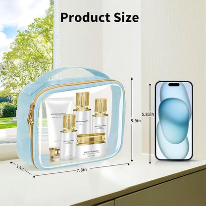 TSA Approved Travel Toiletry Bag,3 Pack Clear Makeup Bags with Handles,Quart Size Clear Cosmetic Bags for Traveling Women,Men,Carry on Airport Airline Compliant Bag,Blue