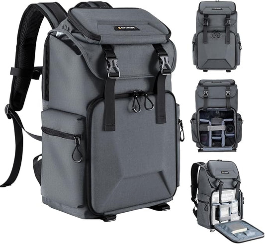 K&F CONCEPT Camera Backpack, Hard Shell Camera Bag, Large Capacity Photography Backpack with 15.6" Laptop Compartment & Tripod Holder & Rain Cover
