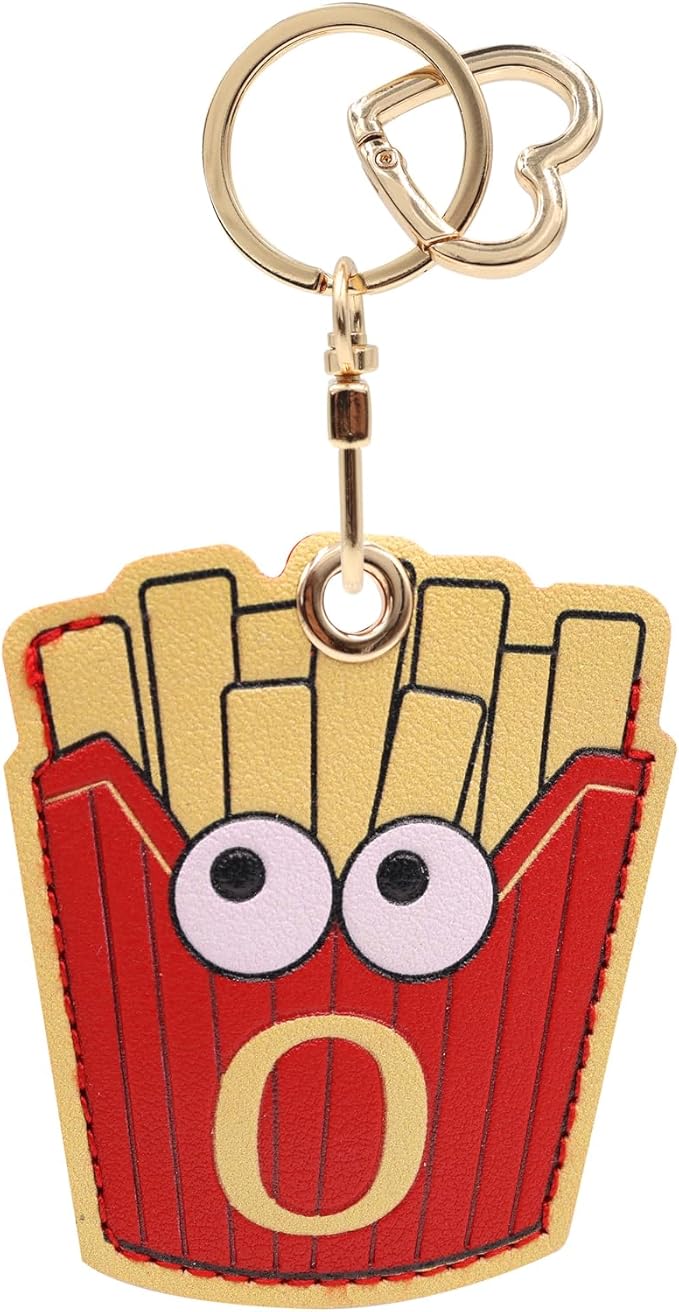 MC Fashion PU Leather Keychain Holder Case Compatible with AirTag, Cute Food-themed GPS Tracker Case Charm Key Ring