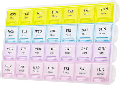 Large Weekly Pill Organizer 4 Times A Day, Medicine Cases,Moisture-Proof 7 Day Pill Box, Travel Pill Cases Portable for Pills Vitamin Fish Oil Supplements
