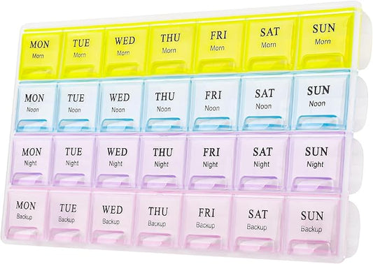 Large Weekly Pill Organizer 4 Times A Day, Medicine Cases,Moisture-Proof 7 Day Pill Box, Travel Pill Cases Portable for Pills Vitamin Fish Oil Supplements