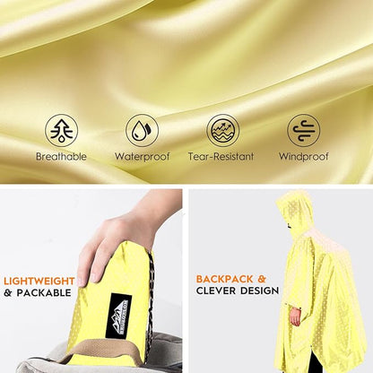 Bruvoalon 3-in-1 Rain Poncho with 1/4 Zip & Chest Pocket, Waterproof, Sunshade, Ground Mat for Adults & Youth Emergency