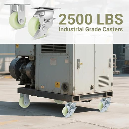 W B D WEIBIDA Heavy Duty Caster Wheels 4 Inch - 2500 LBS, PP Plate Castor Set of 4 with Double Ball Bearings, Non-Marking Industrial Swivel Casters for Hand Trucks, Carts, Industrial (2 Brake 2 Rigid)