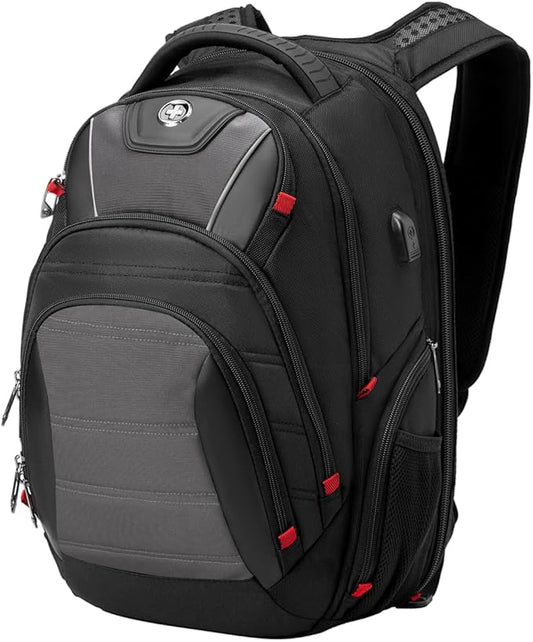 Swissdigital Design Men's Laptop Backpack for Man，Large Capacity Business Travel Backpack Black/Grey | J14-02