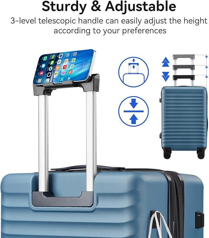Travel Suitcase Sets 3 Piece, Expandable Hardshell Luggage Sets 3pcs with TSA Lock Spinner Wheels, Blue (20''/24''/28")