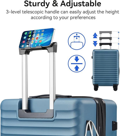 Travel Suitcase Sets 3 Piece, Expandable Hardshell Luggage Sets 3pcs with TSA Lock Spinner Wheels, Blue (20''/24''/28")