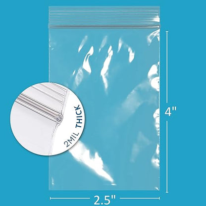 GPI - Pack of 200, 2.5" x 4" 2 Mil Thick - Clear Plastic Reclosable Zip Bags - Bulk, Strong & Durable Poly Baggies with Resealable Zip Top Lock for Travel, Storage, Packaging & Shipping