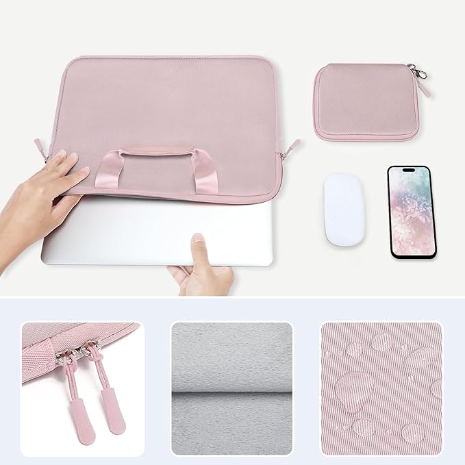 MOSISO Laptop Case 13.3 inch, 13-13.3 inch Laptop Sleeve Bag Compatible with MacBook Air/Pro 13 / Pro 14, HP Dell ASUS, Neoprene Carrying Computer Bag with Handle&Detachable Small Case, Pink