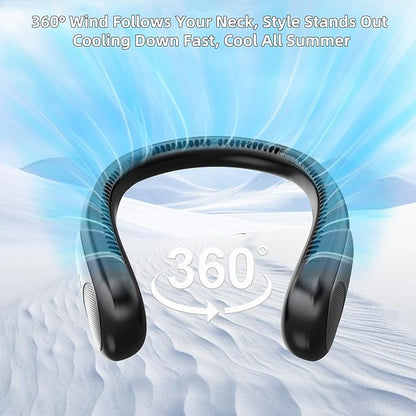 Portable Neck Fan,Personal Wearable Bladeless Fan,LED Display,4-Speeds,6000mAh USB Rechargeable,360° Strong Cooling Wind,Hands Free,White Elephant Gift,Christmas Gifts for Men Women Dad Mom (Black)