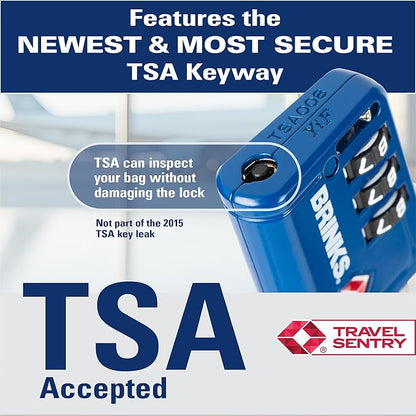 Brinks TSA Accepted Indicator Luggage Lock, Blue - Resettable 3-Dial Combination, 2.5 inch Long Cable Shackle, New More Secure TSA008 Key, 2 Pack