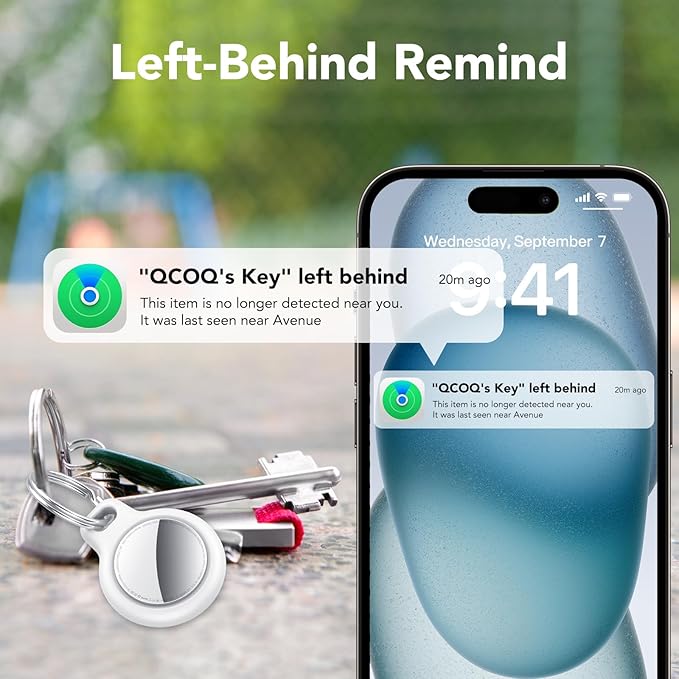QCOQ® Tags-16 Pack White - Bluetooth 5.3 Tracker Tags Work with Apple Find My (iOS Only), Smart Tags with Protective Case/Keychain/Lanyard, Item Finder for Luggage, Key, Suitcase, Up to 100dB