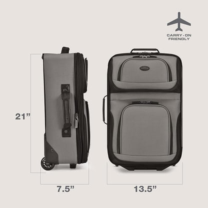 U.S. Traveler Rio Lightweight Softside Rolling Carry-on Suitcase, 2-Wheel Single, Grey