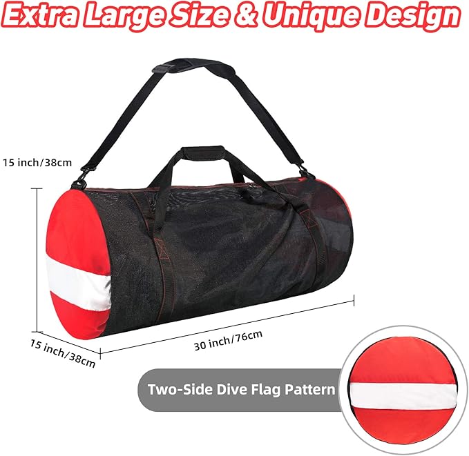 30” Mesh Dive Gear Bag – Durable Scuba Diving & Snorkeling Equipment Duffel for Fins, Mask, Wetsuit – Quick-Dry Large Dive Bag with Shoulder Strap