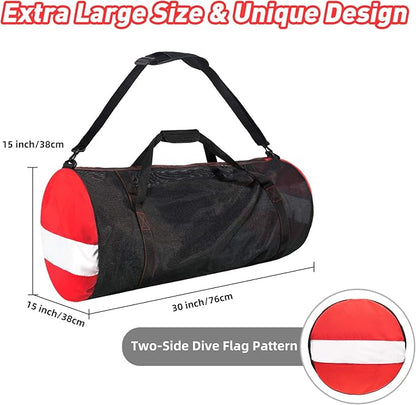 30” Mesh Dive Gear Bag – Durable Scuba Diving & Snorkeling Equipment Duffel for Fins, Mask, Wetsuit – Quick-Dry Large Dive Bag with Shoulder Strap