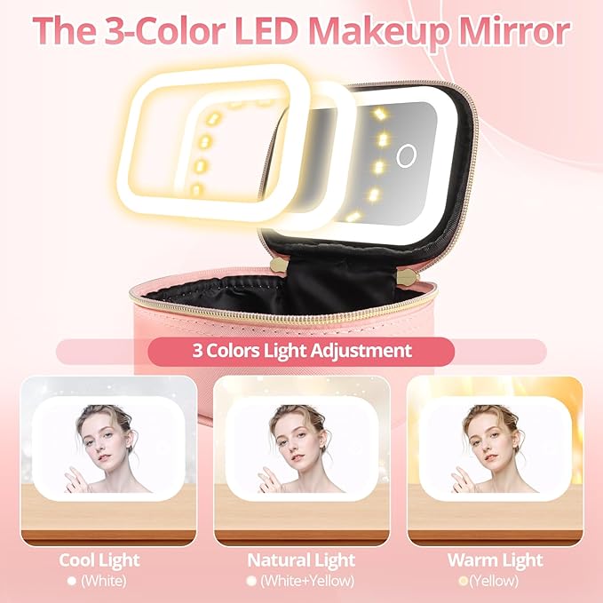 Mini Initial Makeup Bag With Led Mirror With Lights Gifts For Women Girls, Small Makeup Box For Travel Gift, Cosmetic Bag Make Up Organizer Personalized Bags Birthday Christmas Gifts For Womens (P)
