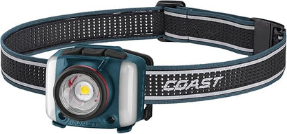 Coast FL97R Voice-Controlled 1200 Lumen Rechargeable LED Headlamp with Pure Beam® Spot & Flood, ARC Lighting, Red & Green Color Modes, Glide Focus™ Radial Arm Dial and USB-C Charge Port, Ocean Blue