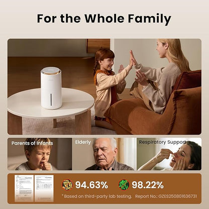 MistFree Evaporative Humidifier for Bedroom, 3L No White Dust for Sensitive Individuals, Auto Humidity Control, Works with Tap Water, Night Light, Easy Clean Tank for Home & Small Room