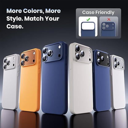 Hoerrye for iPhone 17 Pro Camera Lens Protector - [12FT Shatterproof Military Grade] [Strong Adsorption] Metal 9H+ Tempered Glass Camera Screen Full Cover Case Friendly,Glitter Deep Blue