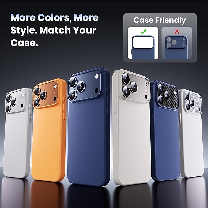 Hoerrye for iPhone 17 Pro Max Camera Lens Protector - [12FT Shatterproof Military Grade] [Strong Adsorption] Metal 9H+ Tempered Glass Camera Screen Full Cover Case Friendly,Glitter Deep Blue