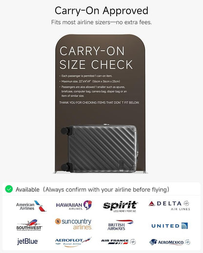 Carry On Luggage 22x14x9 Airline Approved, KVC Expandable Polycarbonate Hard Shell Suitcase for Travelling (EX-Core, Charcoal Metallic, 20 Inch, 40L-44L)