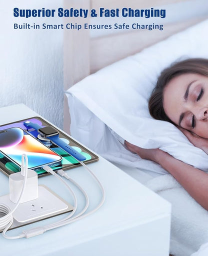 for Apple Watch Charger Fast Charging,3 in 1 Multi Chargers Cable with 20W USB C Charger, iWatch Charger Cord 3FT for iWatch Series Ultra2/SE/10/9/8/7/6/5/4/3/iPhone 15 16 Pro Max/14/13/12/11 -White