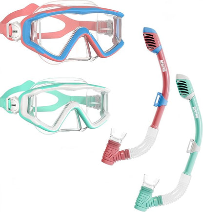 Aegend Snorkeling Gear for Adults Youth Kids, Dry Snorkel Set Panoramic View Enhanced Anti-Leak and Anti-Fog Technology, Adjustable Strap for Snorkeling Scuba Diving Swimming with Mesh Bag