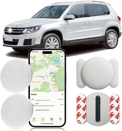 Tracker Device for Vehicles,Car GPS Tracker Work with Apple Find My(iOS Only),No Monthly Fee Mini Hidden Car Tracker with Magnetic Case (White,2PCS)